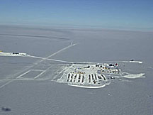 The South Pole might seem like an odd place to build neutrino telescopes, but the Antarctic ice is very clear and stable, and features relatively low background radiation. IceCube will be installed to the far left of the station shown here.