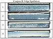 Edge and surface photographs of a coupon after cumulative 400 thermal heat treatment hours at 1100 deg. C