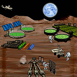 Microbial-based biomanufacturing could be transformative once explorers arrive at an extraterrestrial site. (Image courtesy of Royal Academy Interface)