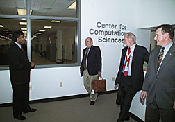 Lots of folks wanted to see ORNLs computational sciences facility in 2004. Associate Laboratory Director Thomas Zacharia hosted University of Tennessee leaders Joe Johnson, Loren Crabtree and John Petersen.