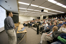Christoph Paus of MIT presented the CDF discovery to the Fermilab scientific community on September 25. (Click image for larger view.)