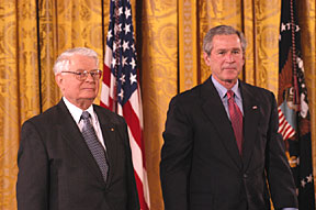John Prausnitz with President Bush at
the White House for the 2003 National Medal of Science Awards.