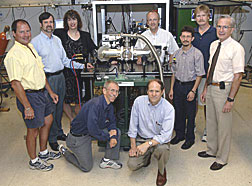 The team includes: (kneeling, from left), George Neil, Fred Dylla and (standing, from left) Kevin Jordan, Steve Benson, Michelle Shinn, George Biallas, Carlos Hernandez-Garcia, David Douglas, and Richard Walker. The FEL is principally funded by the Office of Naval Research.