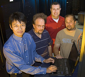 The TeraPaths team, from left, Dantong Yu, Dimitrios Katramatos, John DeStefano, and Frank Burstein. Not pictured: Jay Packard, Scot Bradley, and Shawn Mckee.