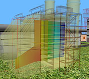 VE-PSI combines different types of engineering data to illustrate power plant designs in a virtual environment. This is a detailed look at a heat recovery steam generator.