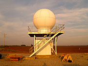 An X-band scanning ARM precipitation radar, installed with Recovery Act funding at the Southern Great Plains site in Oklahoma. These dual-polarization Doppler radars measure cloud reflectivity, precipitation, and velocity at the 9.5-gigahertz frequency.