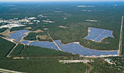 Aerial view of the 200-acre Long Island Solar Farm at Brookhaven National Laboratory.
