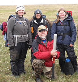 Colleen Iversen (far left) accompanied ORNL colleagues Joanne Childs, Rich Norby (kneeling), and Victoria Sloan on the trip to Alaska for the NGEE Arctic project.