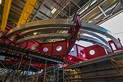 This 50-foot-wide electromagnet is the centerpiece of the first of two muon experiments planned at Fermilab.