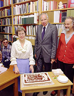 Glenn Seaborg farewell party for Darleane Hoffman in 1979. Cake reads: “It was a SHEer pleasure knowing you, Darleane,” with SHE standing for superheavy element.