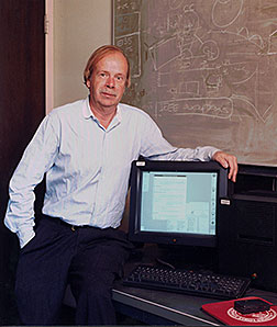 SLAC physicist Paul Kunz in 1998 with the first U.S. Web server, a NeXT computer. (SLAC National Accelerator Laboratory)
