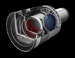 Rendering of the LSST camera. SLAC is leading the construction of the 3,200-megapixel camera, which will be the size of a small car and weigh more than 3 tons. Credit: SLAC National Accelerator Laboratory