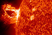 Coronal mass ejection hurling plasma from the sun. (NASA)