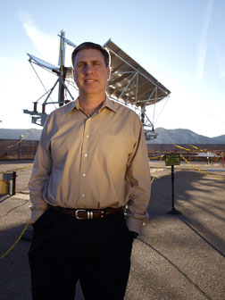 Chuck Kutscher leads concentrating solar power research using NREL’s Large Payload Solar Tracker.