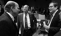 Lonnie Love (left) talks with Sen. James Inhofe (center) and Orthocares  David Boone at a 2008 Oklahoma tech transfer symposium.