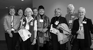 Several retired ORNL staff members recently attended the Women in Science and Engineering Celebration at ORNL. Left to right with the Nuclear S&T Division’s Peggy Emmett are Nancy Landers, Liane Russell, Carolyn Gooch, Fay Martin, Virginia Spivey Coleman, Mozelle Rankin Bell and Marty Adler-Jasny.