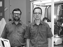 Ben Hay (left) and Radu Custelcean with the X-ray diffractometer they used to confirm their self-assembled sulfate cage experiment.