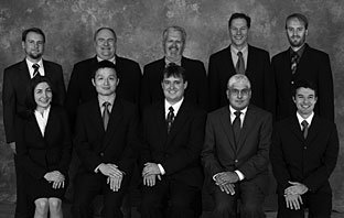 The high-temperature superconductor team (left to right, front row) Athena Safa-Sefat, Mao-Hua Du, Mark D. Lumsden, David J. Singh and Olivier A. Delaire, (back row) Michael A. McGuire, Stephen E. Nagler, Brian C. Sales, David  G. Mandrus and  Andrew D. Christianson.