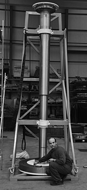 The target team plans to mount this recently delivered mockup shaft and 1.2-meter-diameter dummy target onto the drive unit tested in a Laboratory-directed R&D project.