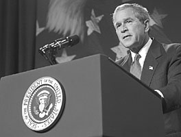 President Bush delivers a
pollicy address in Wigner Auditorium.