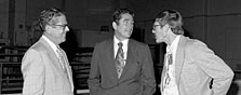 During a 1974 visit, Postma hosted Governor Winfield Dunn (center) and Roger Hibbs, Union Carbide Nuclear Division president.