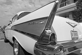 Tail-fins, as evidenced by this 1957 Chevrolet, were definitely in for June 29s Club ORNL Vintage Auto Day Display. Forty-three cars ranging from the 30s to the 70s were showcased on the new east campus.