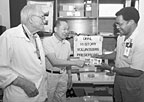 (From left) Friends of ORNL Charles Congdon and Bill Yee (with Jim Hall) are ORNL History Room volunteers.
