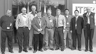 U.S. secondees assigned to the ITER site in Cadarache are, from left, Ken Sowder, Idaho National Lab; ORNLs Paul Holik; Dennis Baker, Savannah River; Remy Gallix, General Atomics; Craig Taylor, Los Alamos; ORNLs Gary Johnson; Larry Lew, High Bridge Associates; Chang Jun, PPPL; and Jerry Sovka, Advanced Technologies. 